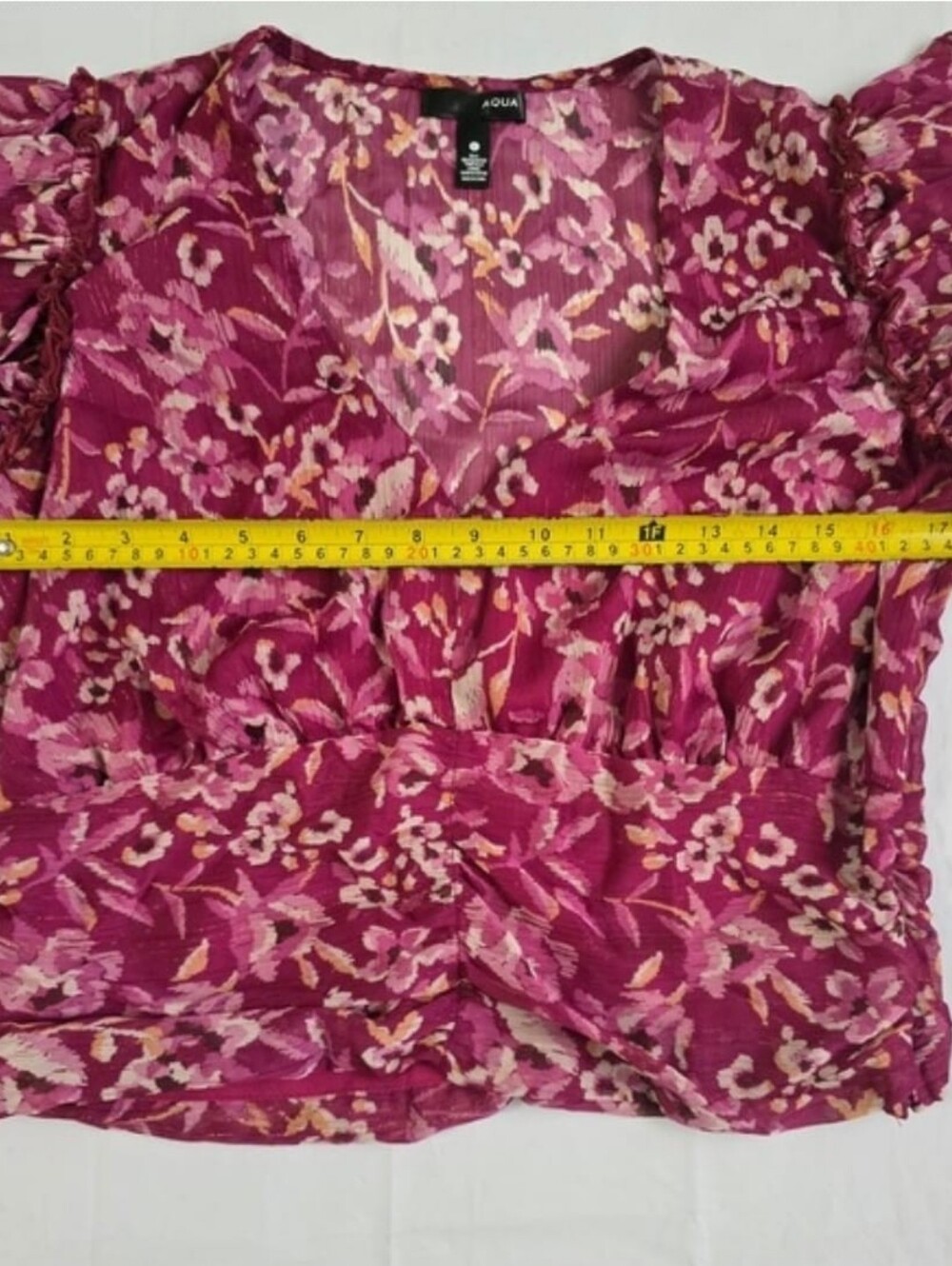 Aqua Raspberry Floral V-Neck Ruffle Blouse - Picture 9 of 14